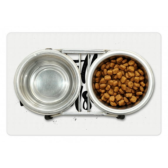 Hello Pet Mat for Food and Water, Hipster Calligraphic Inscription of a Slogan for Valentine's Day with Grunge Look, Non-Slip Rubber Mat for Dogs and Cats, 18" X 12", by Ambesonne