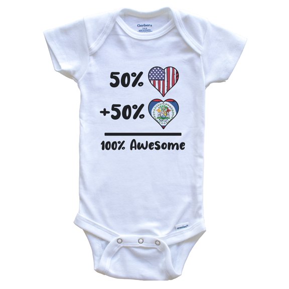 50% American 50% Belizean 100% Awesome Belize Heart Flag Baby Bodysuit