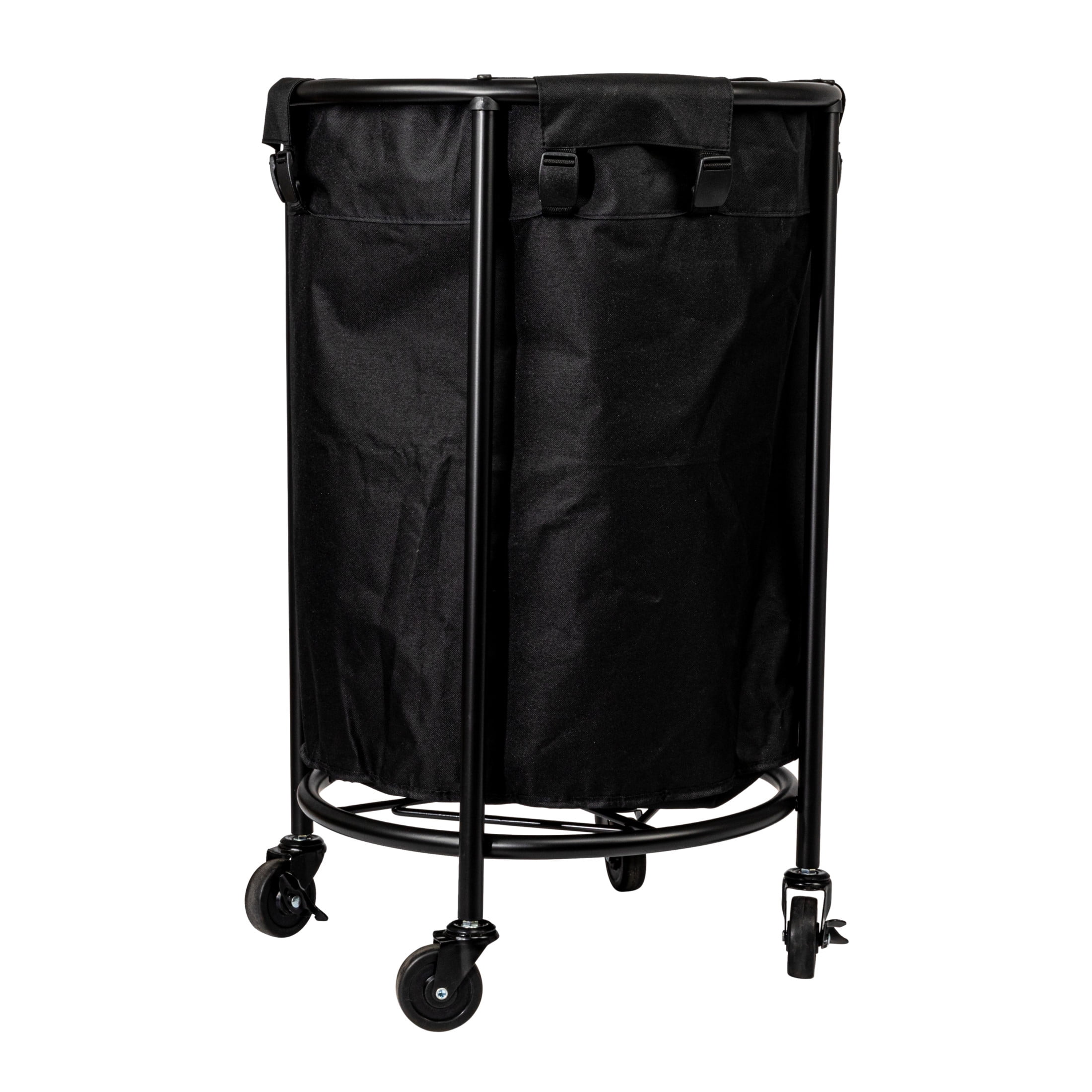 Household Essentials Round Laundry Hamper, Metal Frame with Wheels, Heavy Duty and Commercial-Grade, Black Polyester Bag, Great For Both Residential and Commercial Use