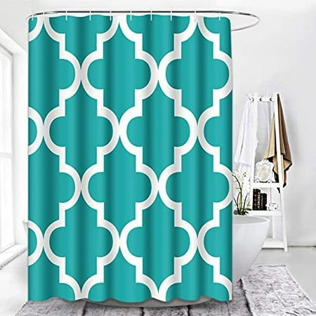 Turquoise Geometric Shower Curtain, What Material Is Shower Curtains Made Of