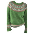thumbnail image 4 of vigerkar Women's Boho Fair Isle Pattern Long Sleeve Crewneck Sweater Lightweight Cozy Fall Winter Knitwear Pullover Tops (Green, L), 4 of 4