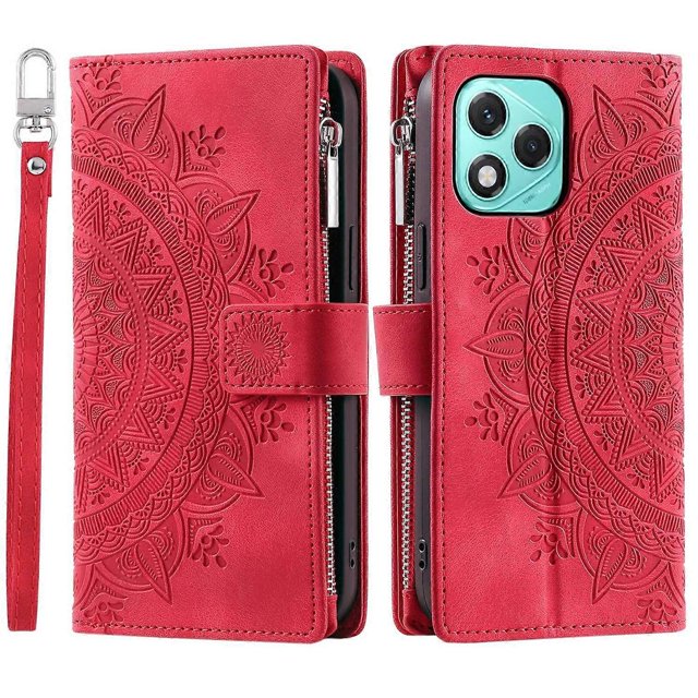 Style 006 For Honor 400 Lite Wallet Case PU Leather Phone Cover Mandala Flower Pattern - Grey