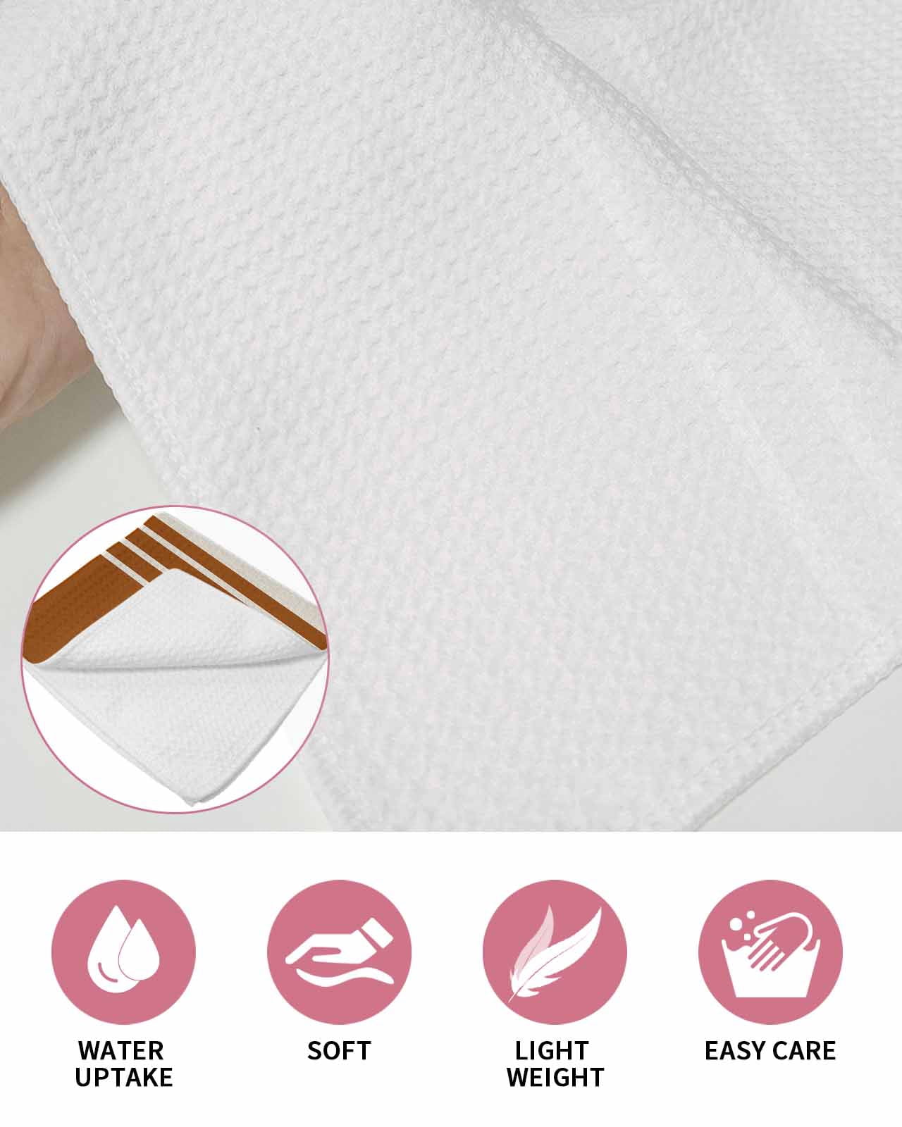 Burnt Orange Beige Striped Kitchen Dish Towels for Drying Dishes Set of 3, Modern Farmhouse Retro Lines Waffle Weave Microfiber Hand Tea Bathroom Towels Quick Dry & Absorbent Towel 12x12