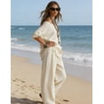 thumbnail image 5 of Two Piece Sets for Women,Women's 2 Piece Linen Cotton Set Fashion Off Shoulder Loose Top and Wide Leg Pants Boho Casual Vacation Loungewear Outfits, 5 of 8