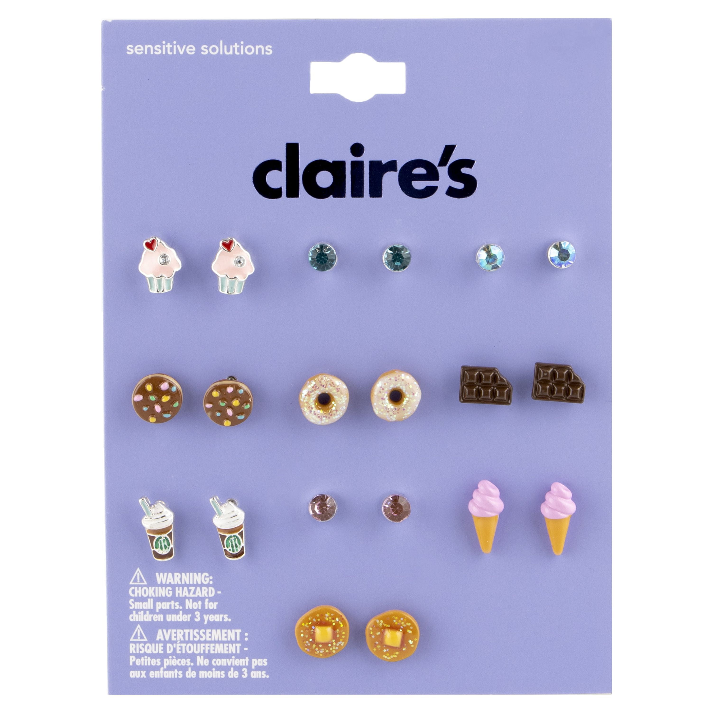 Claire's Girls' Critter Happy Stud Earrings Set, Post Back, 10 Pack, 76220  