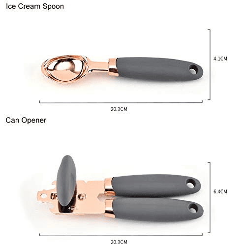 7-Piece Kitchen Gadgets Set Copper Coated Stainless Steel Utensils with Soft Touch Handles, Garlic Press Whisk Cheese Grater(Black)