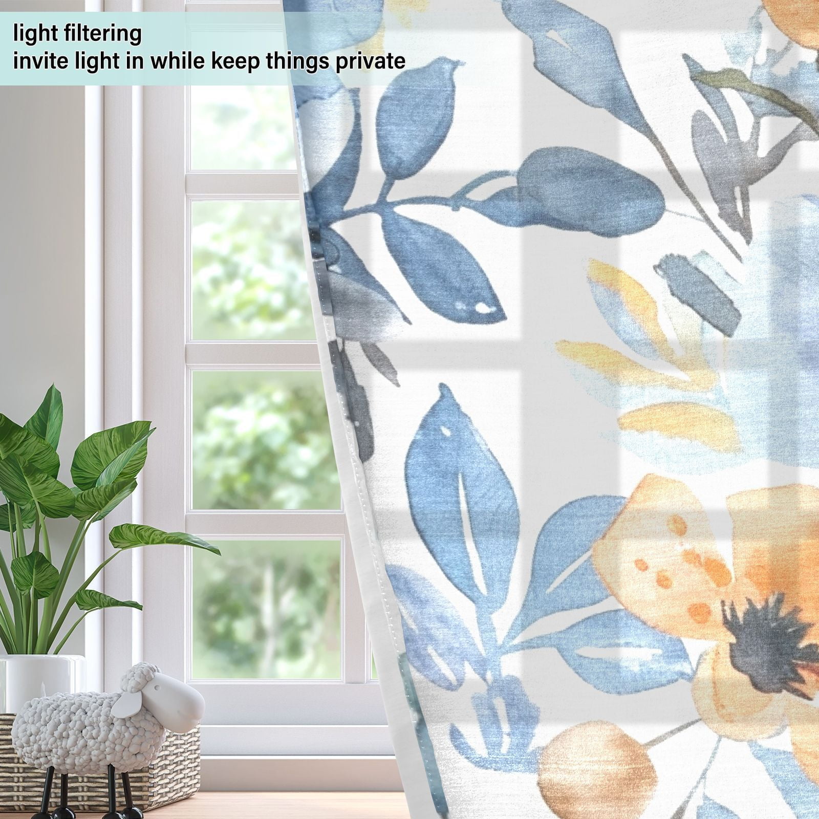 Flowers Leaves Painting Blackout Curtains Thermal Insulation 63 inch Grommet for Bedroom Living Room Bathroom Kitchen Windows 2 Pack