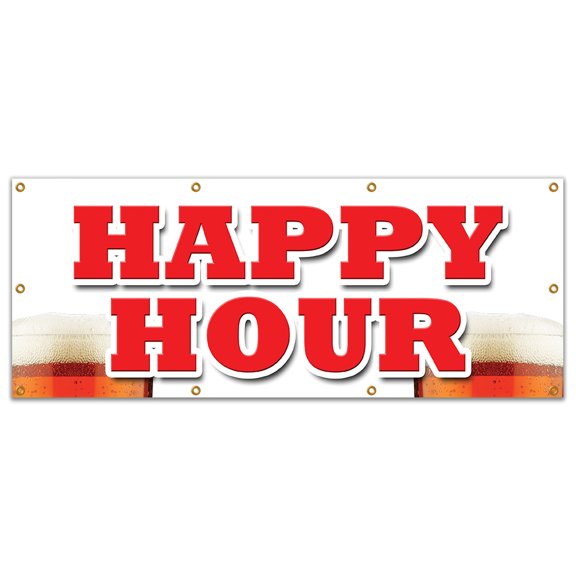 36"x96" HAPPY HOUR BANNER SIGN all day 2 for 1 two for one beer cocktails drink