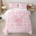 thumbnail image 2 of Manfei Pink Rose Princess Bow Letter Y Twin Quilt Set for Girls, Western Damask Floral Twin Coverlet Set, 2 of 7