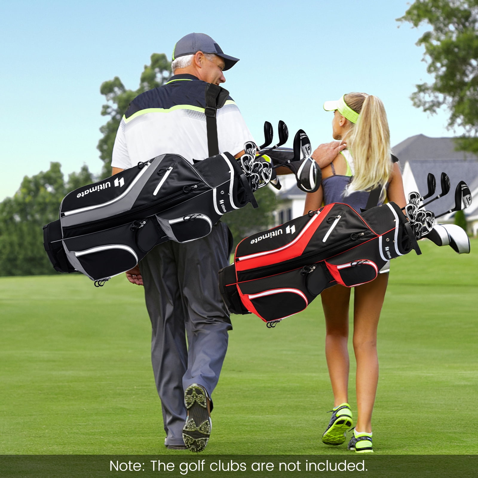 Topbuy 14-Way Golf Cart Bag Golf Club Bag with 14 Ways Organizer Divider Top 9 Zippered Pockets Cooler Bag Umbrella Holder Grey