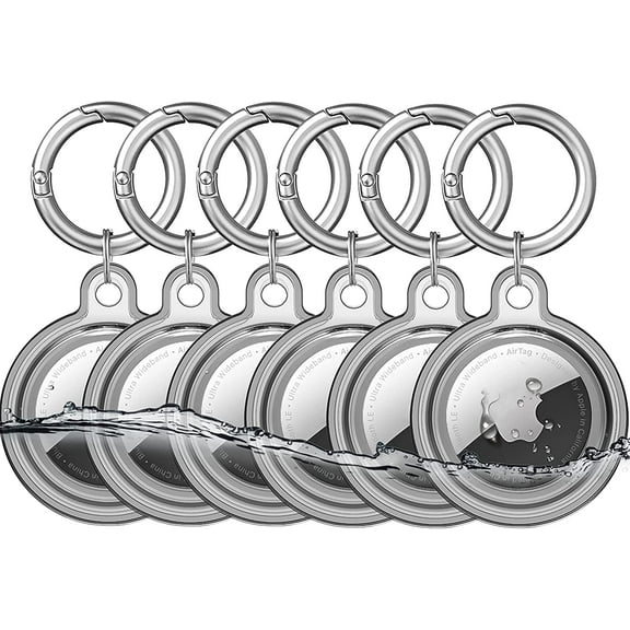 IPX8 Waterproof Airtag Holder, 6 Pack Apple Airtags with Keychain, AirTag Case for Luggage, Dog Collar, Keys, Anti-Scratch Full Body Protective Airtag Holder (Clear Black)