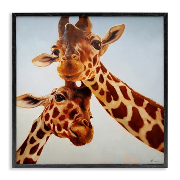 Stupell Industries Rustic Lodge Happy Giraffe Duo Portrait Black Framed Giclee Art, 12 x 12, by Lucia Heffernan