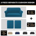 thumbnail image 3 of Funda de sofá elástica PrinceDeco de 3 piezas XL para sofá de dos plazas, color azul pavo real, 3 of 9