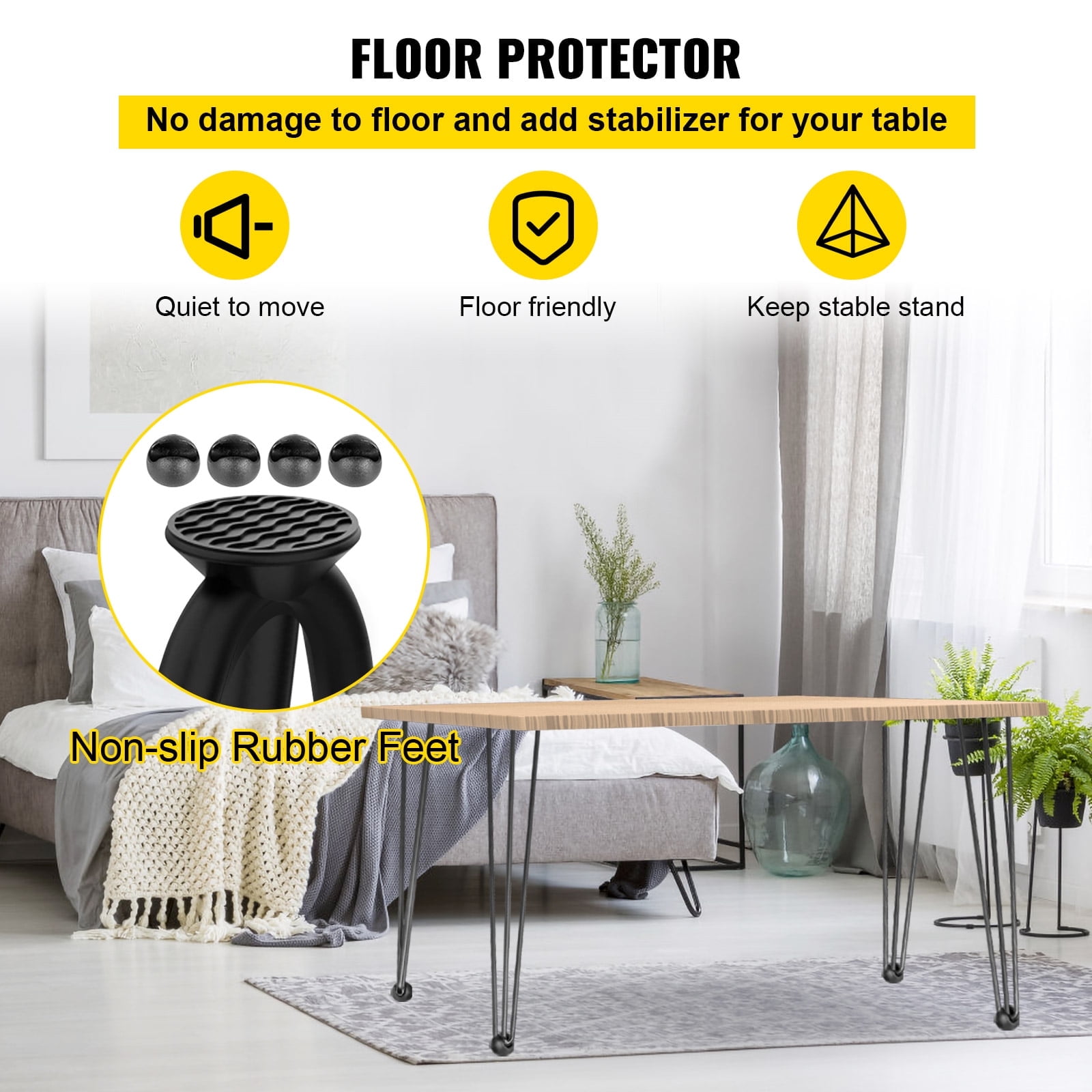 KFFKFF 30" Carbon Steel Table Legs in Black, Pack of 4, Capable of Supporting 880lbs in Total (Each Leg Supports 220lbs), 3-Rod Design, Ideal for Benches, Desks, Dining and End Tables
