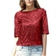 thumbnail image 2 of Fiudx Ofertas Del Día Moda Mujer Moda Media Manga Cuello Redondo Impreso Camiseta Blusa Lentejuelas Sueltas Tops, 2 of 6