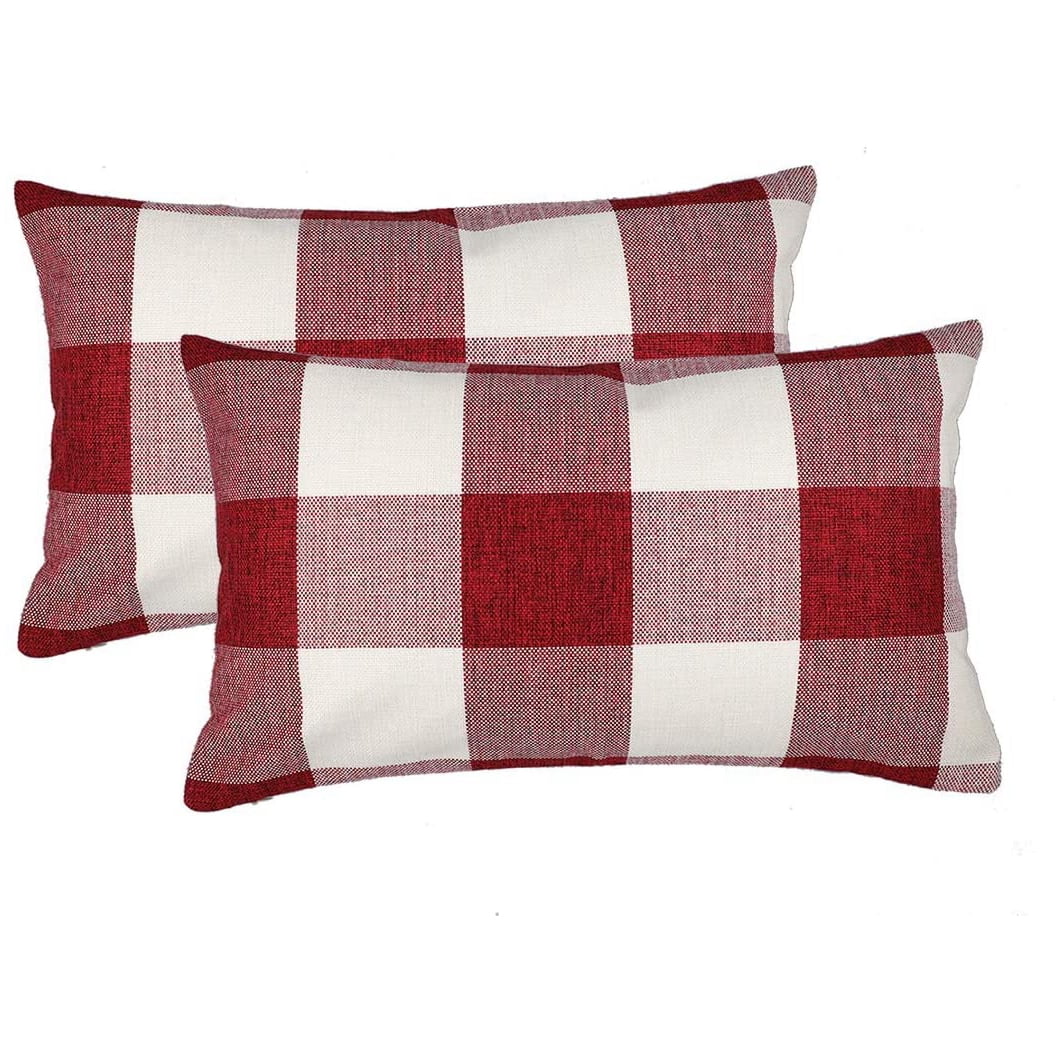 Honbeanify Set of 2 Farmhouse Buffalo Check Plaid Throw Pillow Covers Retro Checkers Plaids Cotton Linen Soft Solid for Sofa Bedroom Car Black and White 18 x 18 Inch