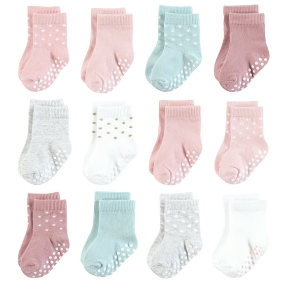 Hudson Baby Infant Girl Cotton Rich Newborn and Terry Socks, Soft Dots, 0-6 Months