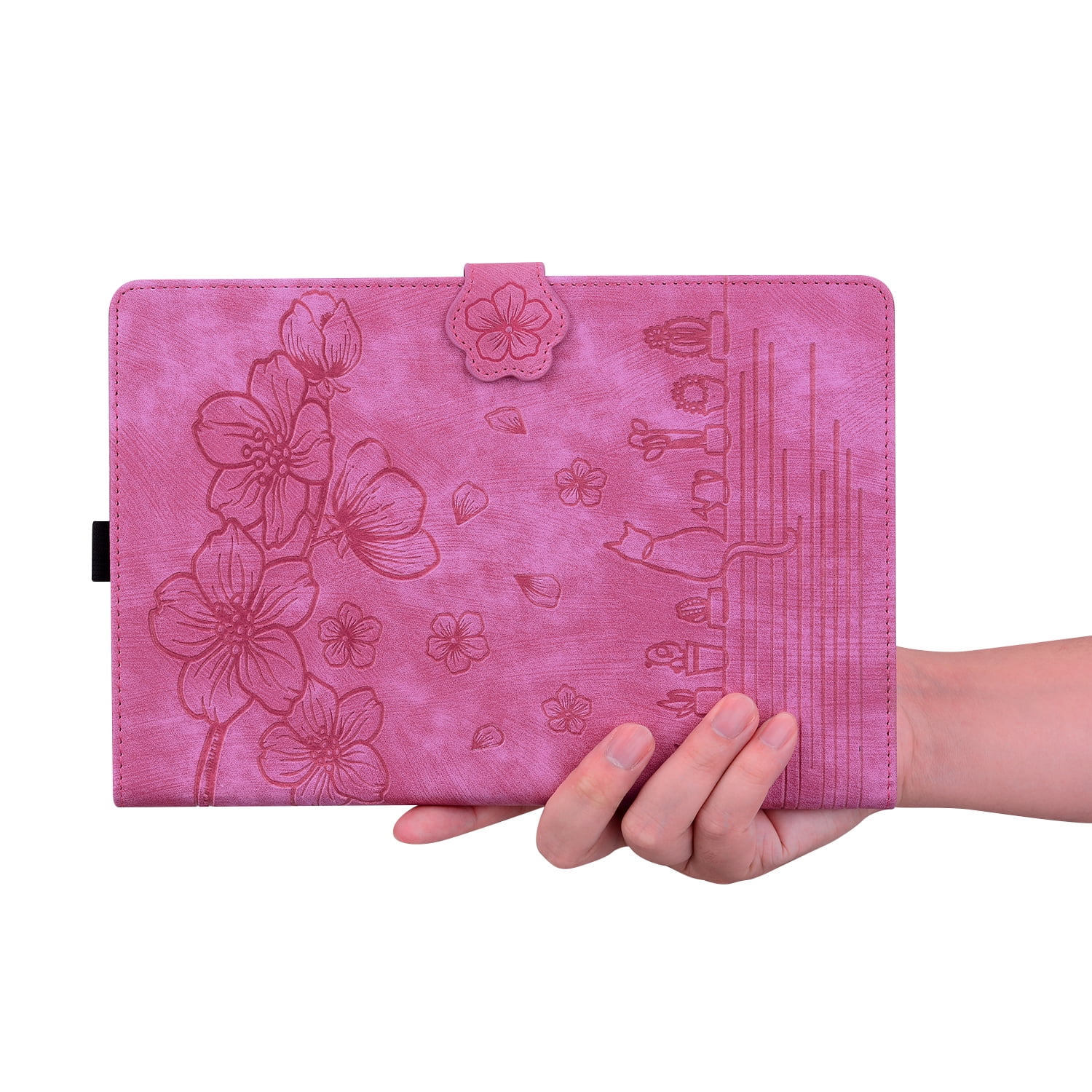 Allytechgroup Flip Case for Apple Pro 11" 2022/2021/2020/2018 4th 3rd 2nd 1st Gen, PU Leather Flower Embossed Pencil Holder Kickstand Bumper Auto Sleep Wake Case Cover for Girls Women, Rose