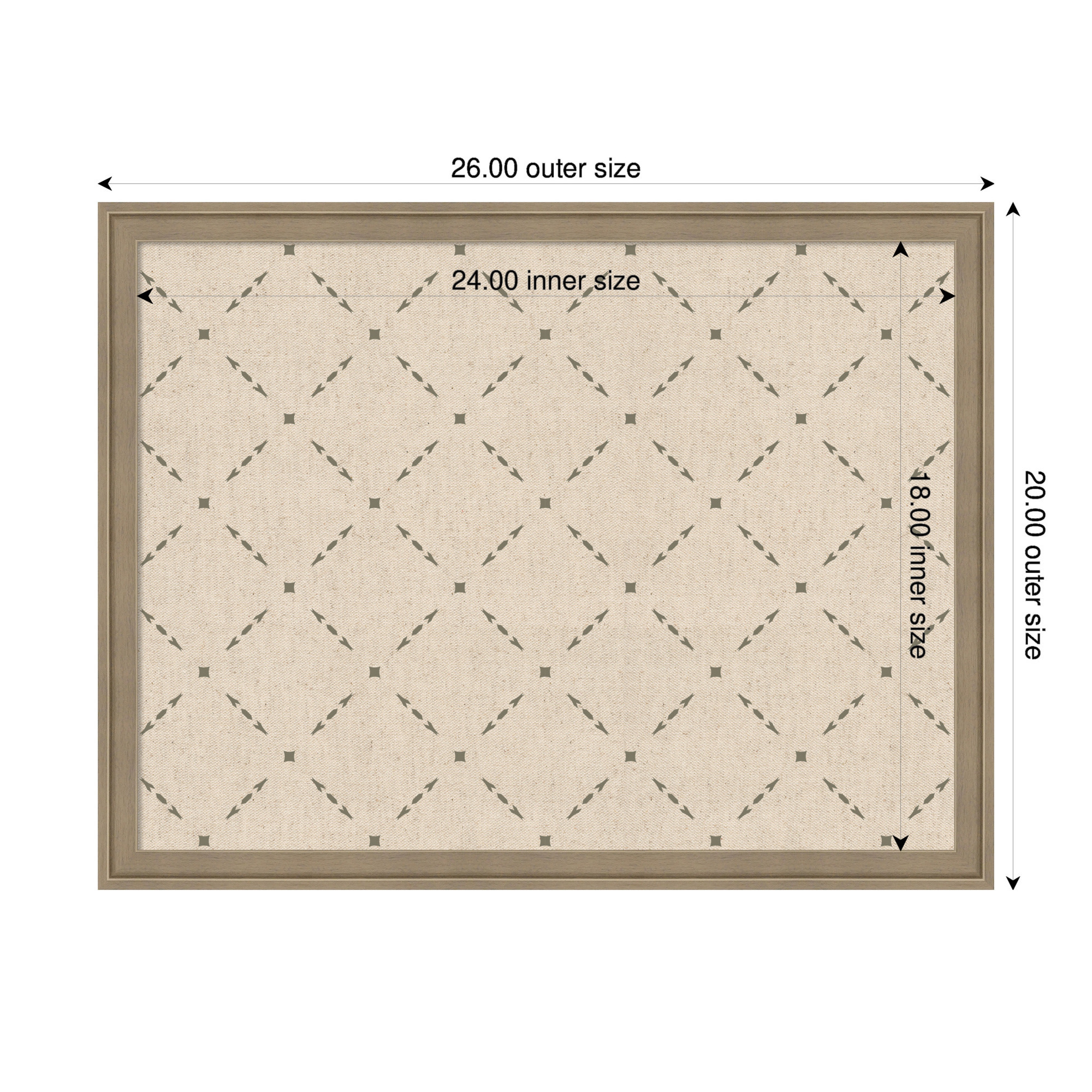 Kate and Laurel Framed Fabric Pinboard 26 x 20, Green Lattice Pattern Printed Linen Classic Bulletin Board for Use as a Vision Board or Wall Organization, Florence Light Brown Frame