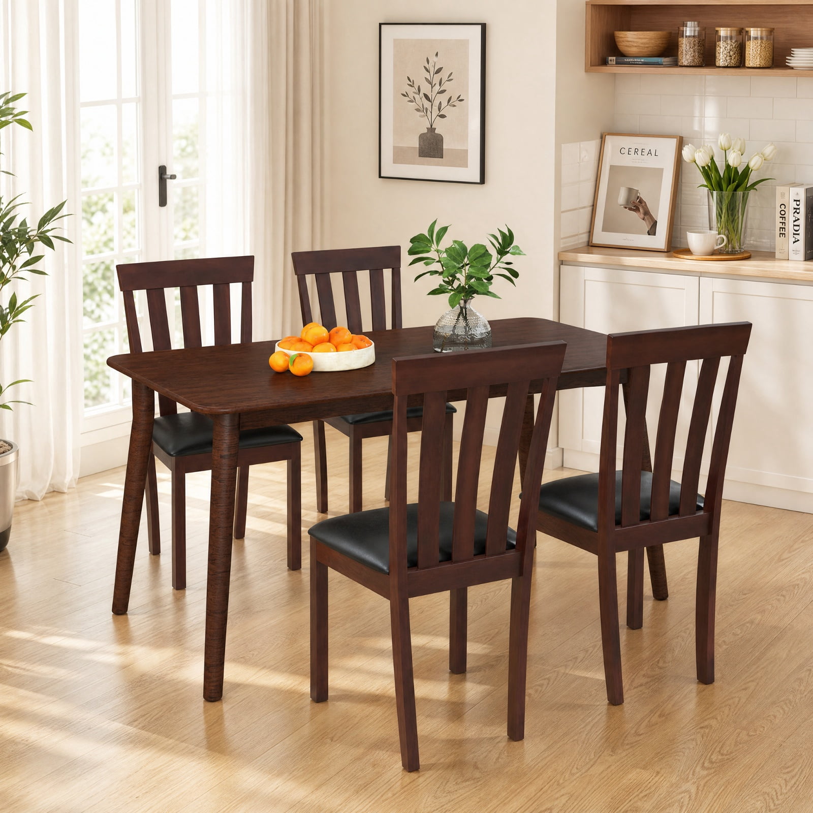 Furnibear Upholstered Dining Chairs Set of 2 Wooden Kitchen Chairs with Padded Seat and Rubber Wood Frame for Dining Room, Espresso