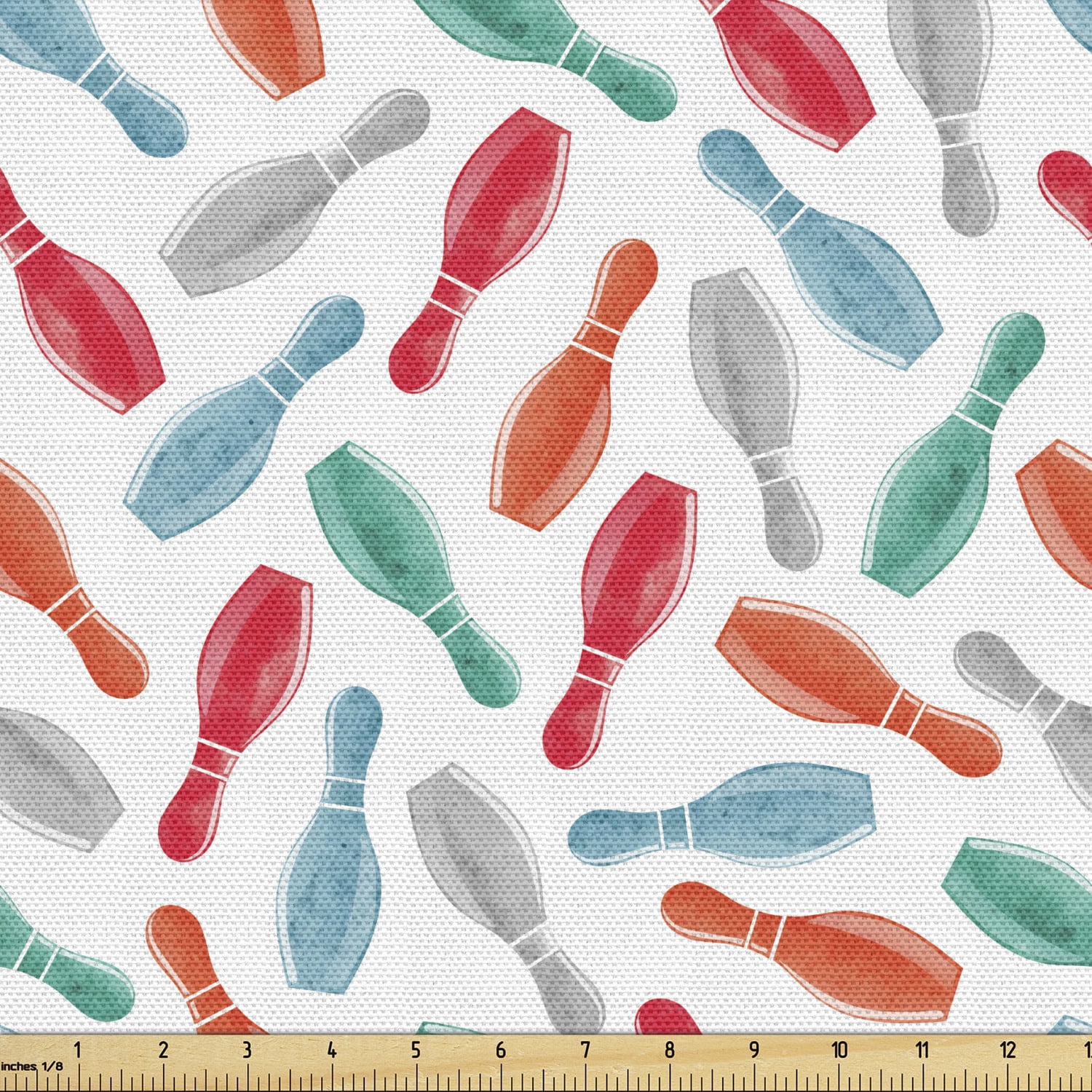 Bowling Fabric by the Yard Upholstery, Colorful Pins Bowling Club