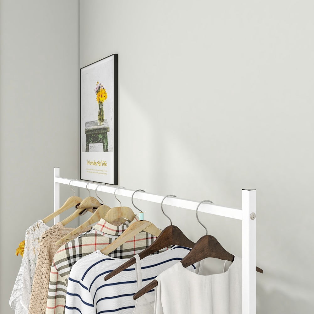 Garment Rack Freestanding Clothes Rack, Heavy-Duty Metal Clothing Rack with Shoe Shelf, Industrial Pipe Design, Space-Saving Hanger, White