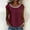 *Wine, variant on ClodeEU Women's Linen Blend Short Sleeve Raglan Top with Pleated Neck and Lace Trim ,Solid Color Casual Blouse Blue,Womens Plus XXXL