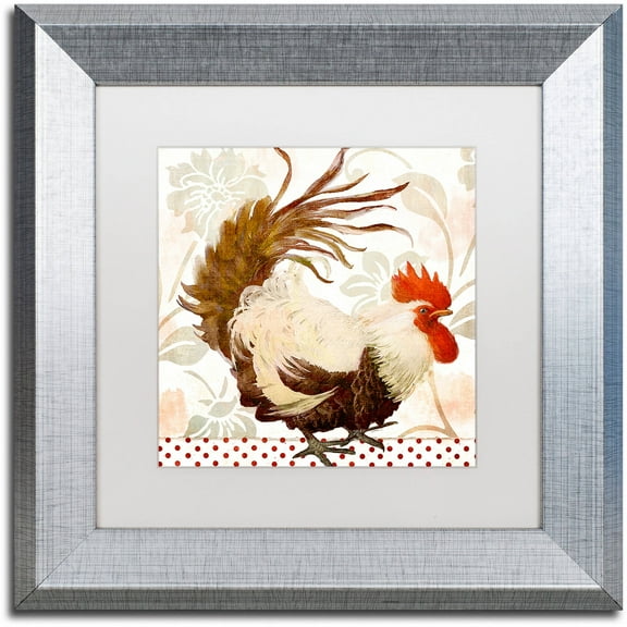 Trademark Fine Art "Rooster Damask II" Canvas Art by Color Bakery White Matte, Silver Frame