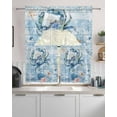 thumbnail image 2 of Coastal Blue Crab Kitchen Curtains Swag Valance and Tier Curtains Set 24 Inch Length, Ocean Nautical Starfish Coral Wooden Rod Pocket Drape Panels Pair Swag Curtain for Bathroom/Cafe/Window, 2 of 6