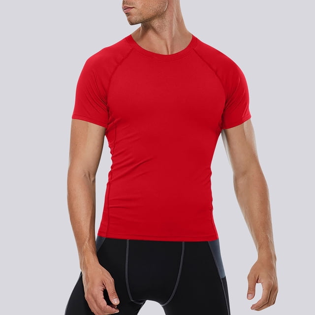 Men's Workout Shirts, Athletic Dry Fit T-Shirt, Raglan Sleeve Compression Top for Training