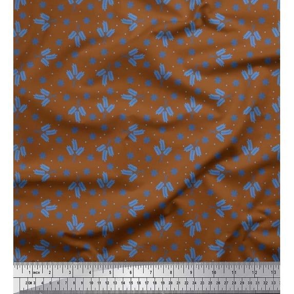 Soimoi Japan Crepe Satin Fabric Dot,Leaves & Floral Artistic Fabric Prints by Yard 42 Inch Wide