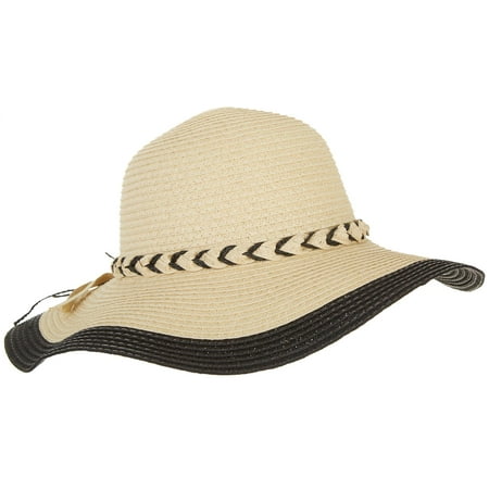 Mad Hatter Womens Braided Band Floppy Hat One Size Natrual beige/black