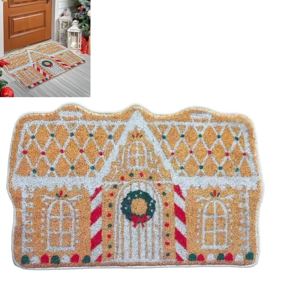 ALOEWXXR Gingerbread Door Mat, Christmas Welcome Doormat with Non-Slip Backing for Indoor Outdoor Entryway Kitchen, Holiday Floor Mat