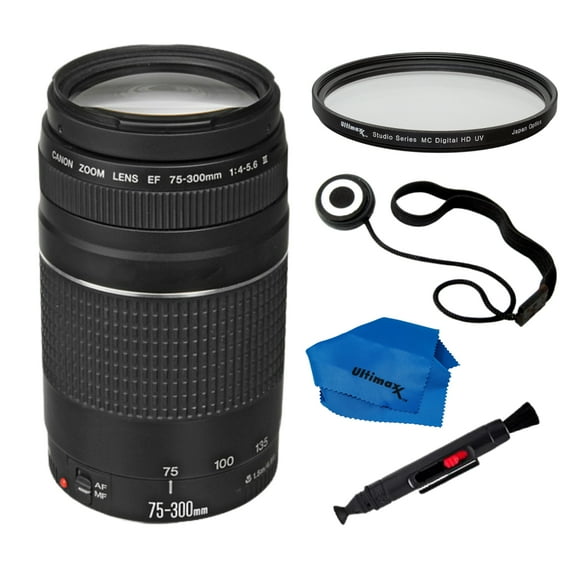 Canon EF 75-300mm f/4-5.6 III Zoom Lens with UV FIlter for Canon EOS 7D, 60D, EOS Rebel SL1, T1i, T2i, T3, T3i, T4i, T5i, XS, XSi, XT, XTi