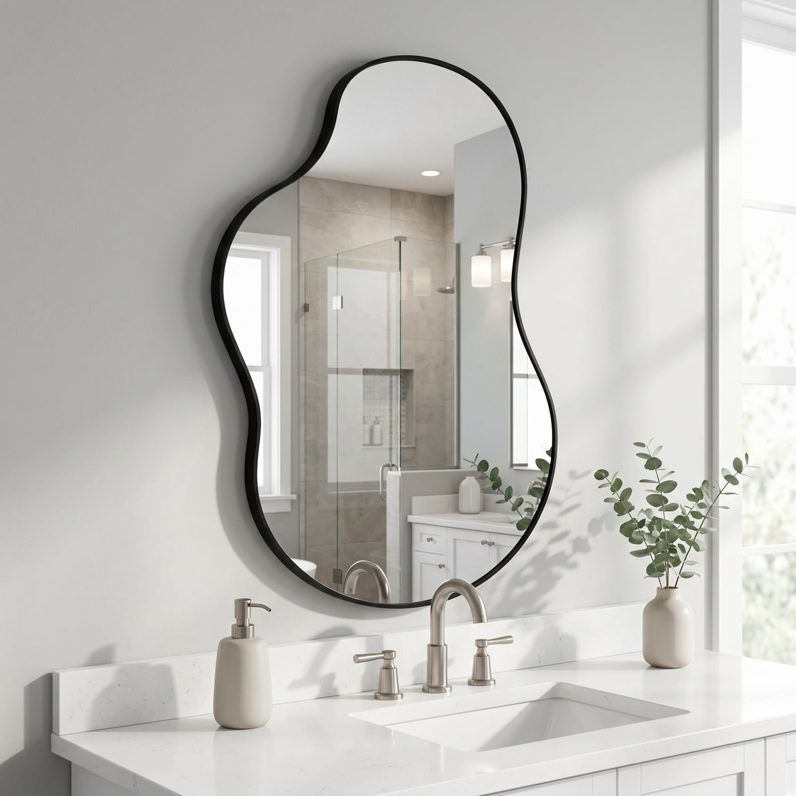 Gleamira 22"x38" Irregular Wall Mirror Asymmetrical Vanity Mirror Wall Decor Mirror, Black
