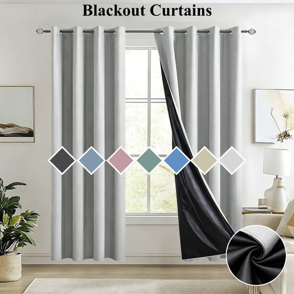 PoyoKee Blackout Curtains for Bedroom, Black Lined Thermal Insulated Drapes for Living Room, 51" x 40" Ring Top Black Out Curtains Room Decor, Blue