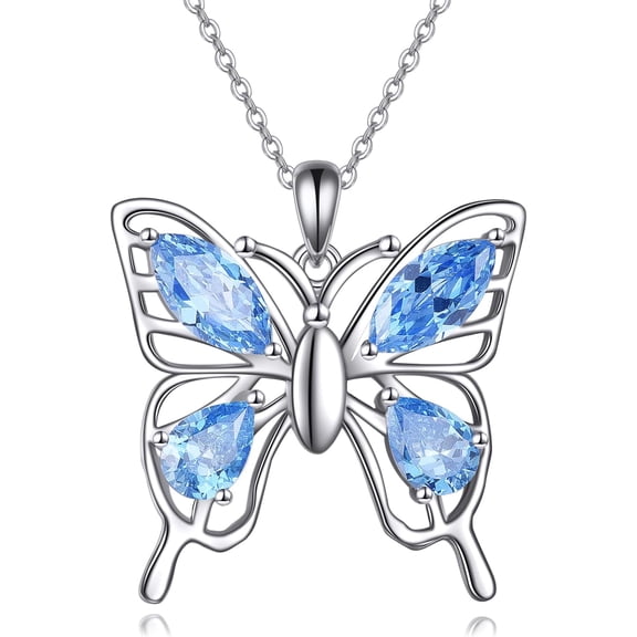 Butterfly Necklace, 925 Sterling Silver Butterfly Blue Pendant Necklace, Birthday Gift for Women
