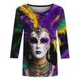 thumbnail image 5 of Visit the JURANMO Store Womens Fashion Fall T Shirts Mardi Gras 3/4 Sleeve Round Neck Casual Tunic Tops Color Block Carnival Themed Party Parade Tee Shirt Multicolor XL, 5 of 7