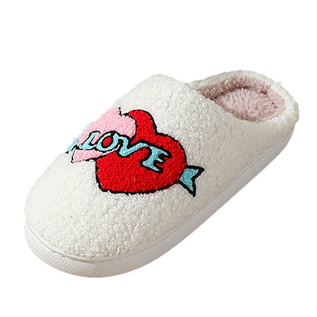 

WNVMWI Winter Valentine s Day Fluffy Slippers For Women Indoor Outdoor Home Plush Couples Warm Slippers Winter Red