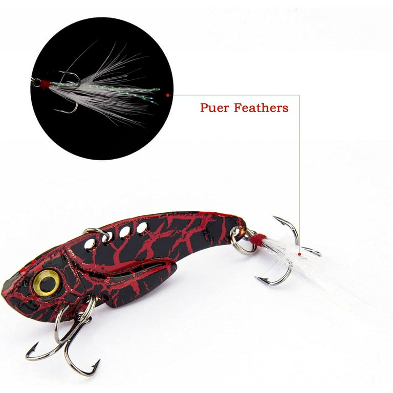 5PCS Fishing Lures Rooster Tail Metal VIB Hard Spinner Blade Baits with  Feathers Fishing Lure Bass Crankbait Fishing Spinner Blade for Bass Fishing