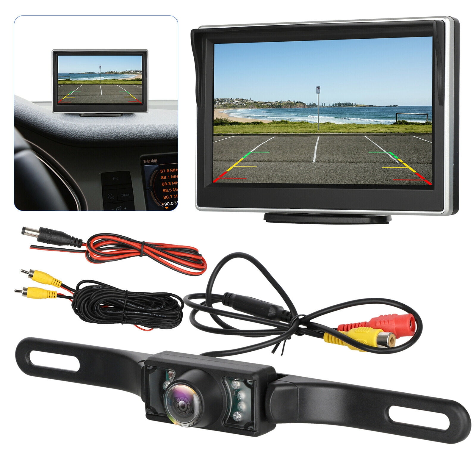 5'' Screen Monitor+Car Reverse Rear View Infrared Side Night Vision Camera Black