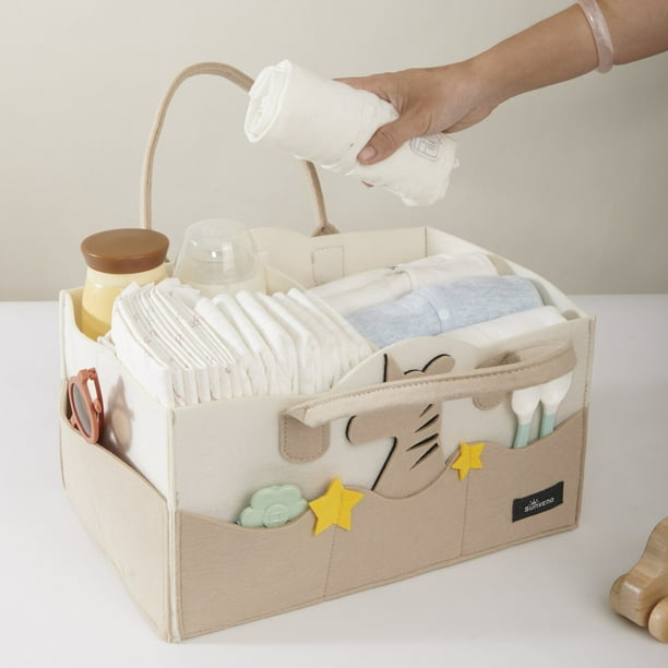 Sunveno Baby Diaper Caddy, Nursery Storage Bin and Car Organizer Basket, Bear
