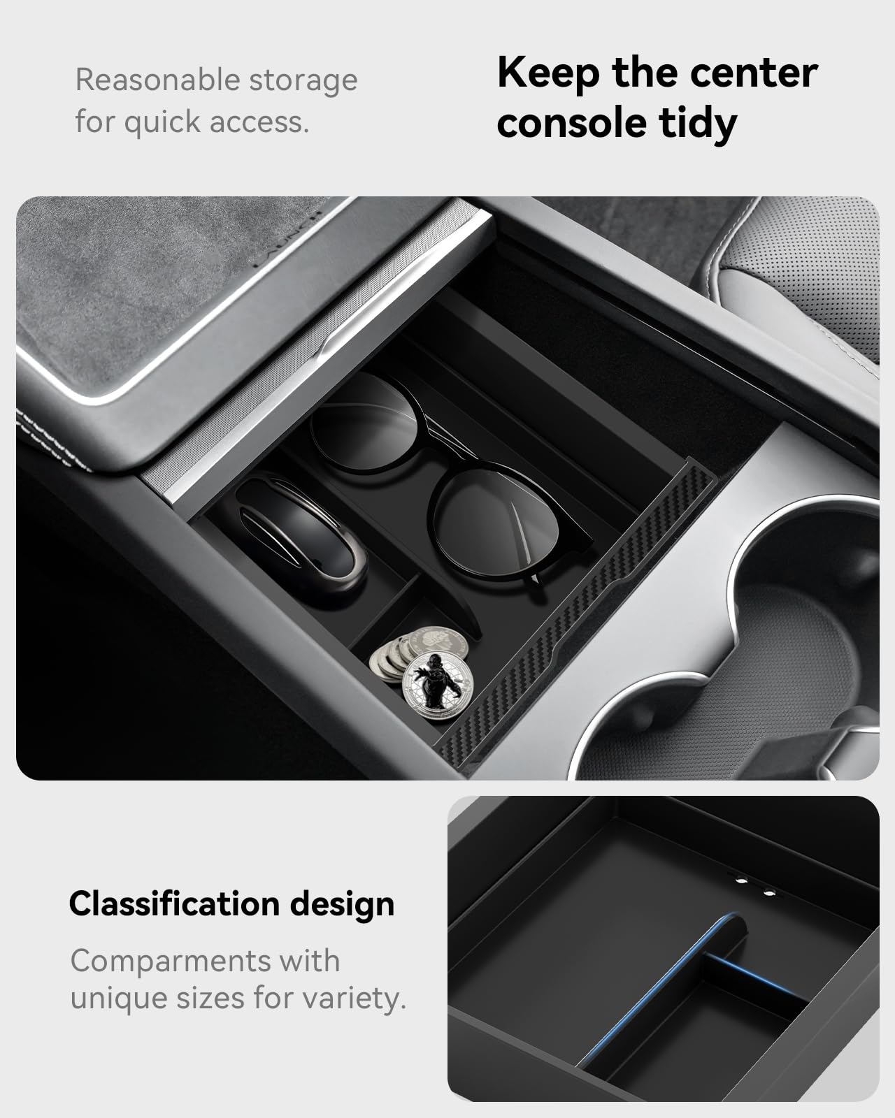 GUANGHUI for Tesla New Model Y Juniper Center Console Organizer Tray Divided Storage Double Layer Space Slide smoothly Model Y 2025 2026 Accessorie - 4 PCS, Black