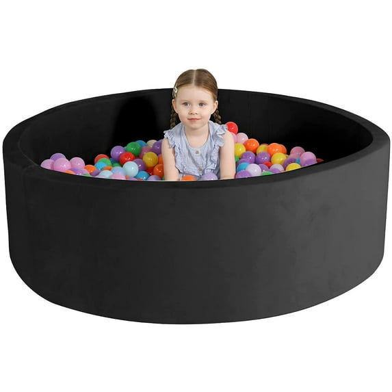 TrendBox 47inch Extra Large Memory Foam Ball Pit for Baby, Coral Fleece Toddler Soft Round Ball Pool - Black