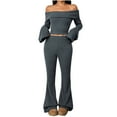 thumbnail image 2 of Outfits For Women 2 Piece Off Shoulder Long Sleeve Cropped Top Wide Leg Workout Gym Lounge Travel Matching Pants Sets Fashion Y2k Outfits 2025 Fashion, 2 of 8