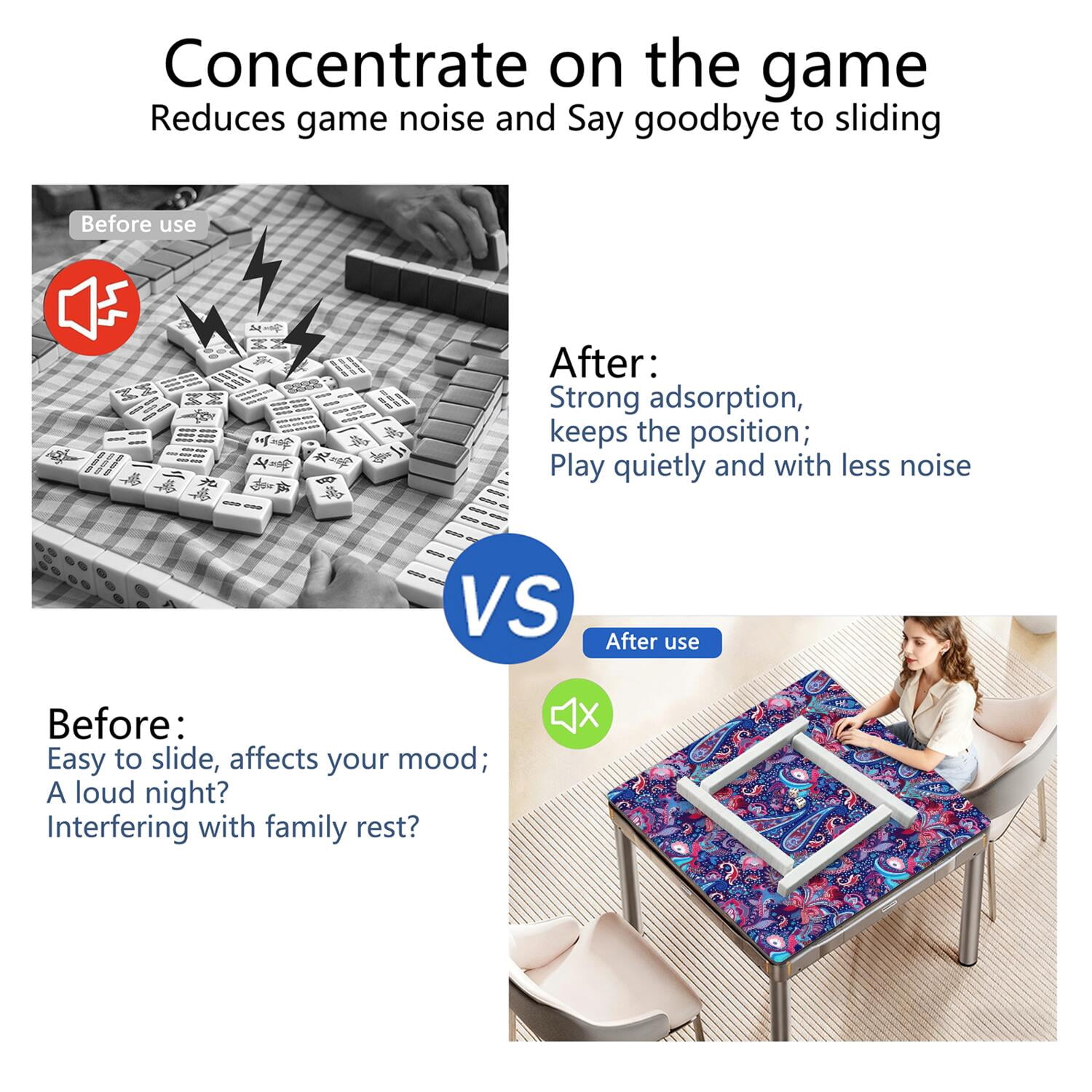 Classic Boho Style Multi-Purpose Game Mat 31.5x31.5 Inch Rubber Surface for Mahjong with Anti-Slip Backing and Noise Dampening for Game Room Activities