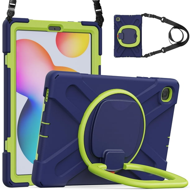 Funda colorida para Samsung Tab S6 Lite de 10,4 pulgadas con correa para el hombro, soporte de anillo ajustable grande y protección contra golpes.