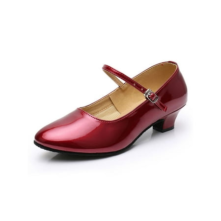 

Daeful Girls Anti-Slip Lace Up Dance Sneakers Dancing Training Breathable Cheer Shoes 3.5cm Wine Red Hair Base 4