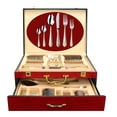 thumbnail image 1 of 75-Pc Luxury Flatware Set for 12 w/ Storage Case 24K Gold Premium Dining Cutlery Service - 18/10 Surgical Stainless Steel Silverware Hostess Serving Set in a Chest, 1 of 3