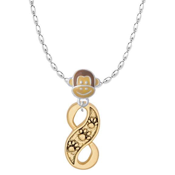 Delight Jewelry Goldtone Paw Prints Infinity Mia Monkey Charm Necklace